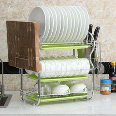 3 Tier Dish Drainer Rack Stainless Steel Drying Holder with Drip Tray