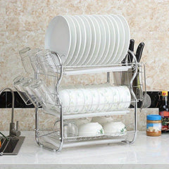 3 Tier Dish Drainer Rack Stainless Steel Drying Holder with Drip Tray