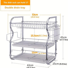 3 Tier Dish Drainer Rack Stainless Steel Drying Holder with Drip Tray