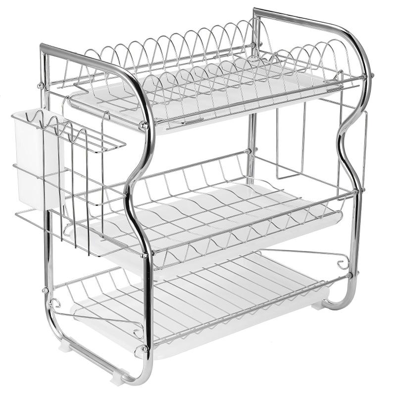 3 Tier Dish Drainer Rack Stainless Steel Drying Holder with Drip Tray