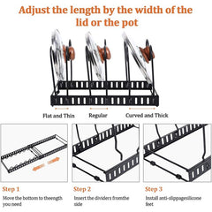 Expandable Pot and Pan Organizer Rack with Adjustable Dividers