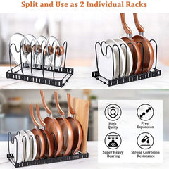 Expandable Pot and Pan Organizer Rack with Adjustable Dividers