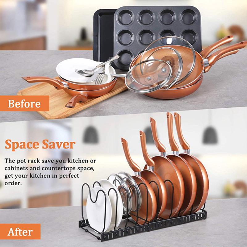 Expandable Pot and Pan Organizer Rack with Adjustable Dividers