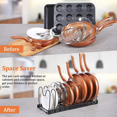 Expandable Pot and Pan Organizer Rack with Adjustable Dividers