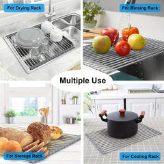 Collapsible Stainless Steel Dish Drying Rack Roll up Sink Drain Rack