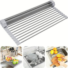 Collapsible Stainless Steel Dish Drying Rack Roll up Sink Drain Rack