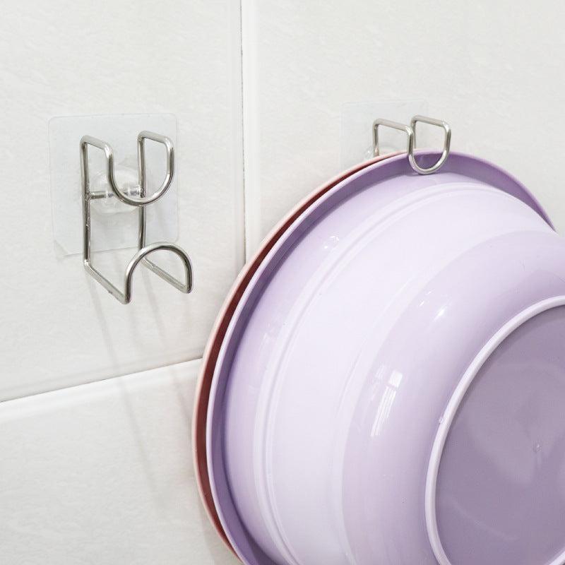 Wall Mounted Hook Punch Washbasin Holder Stainless Steel Bathroom Storage
