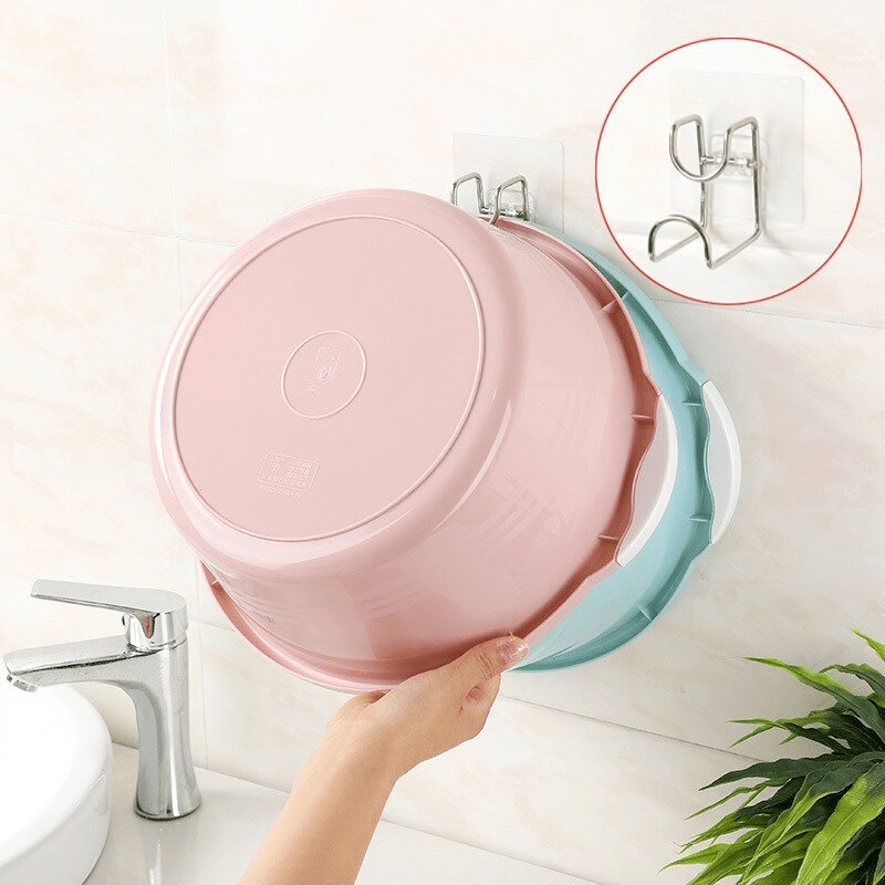 Wall Mounted Hook Punch Washbasin Holder Stainless Steel Bathroom Storage