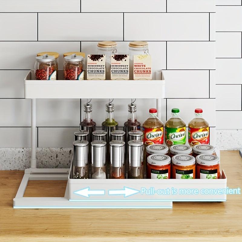 2 Tier Sliding Basket Organizer for Under Cabinet Storage