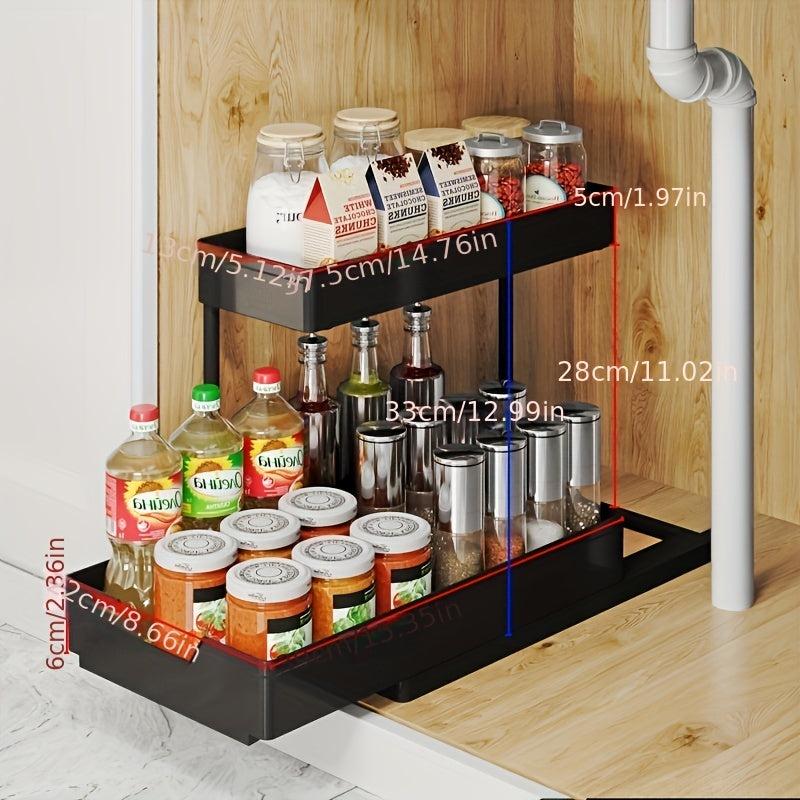 2 Tier Sliding Basket Organizer for Under Cabinet Storage