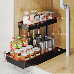 2 Tier Sliding Basket Organizer for Under Cabinet Storage