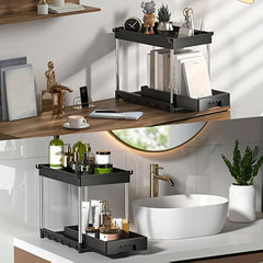 2 Tier Sliding Cabinet Basket Organizer Drawer With Hooks