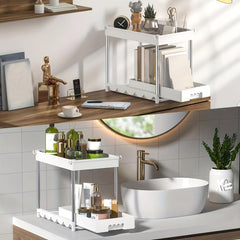 2 Tier Sliding Cabinet Basket Organizer Drawer With Hooks