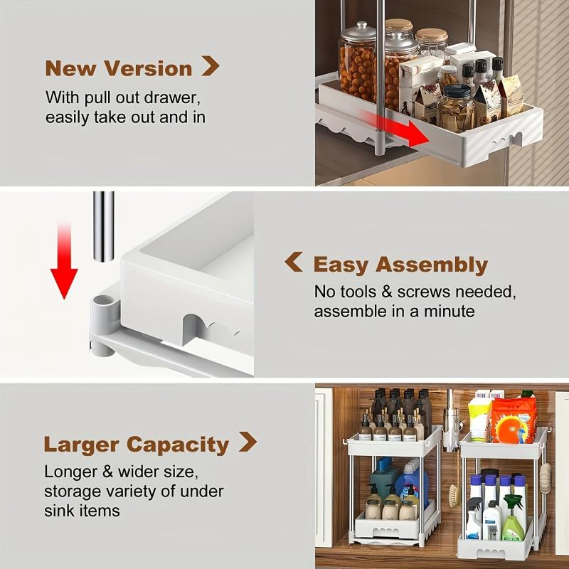 2 Tier Sliding Cabinet Basket Organizer Drawer With Hooks