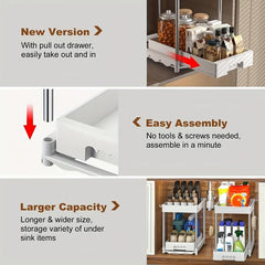 2 Tier Sliding Cabinet Basket Organizer Drawer With Hooks