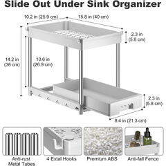 2 Tier Sliding Cabinet Basket Organizer Drawer With Hooks