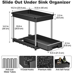2 Tier Sliding Cabinet Basket Organizer Drawer With Hooks