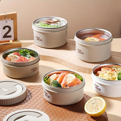 Stainless Steel Circular Lunch Box Set u2013 5pcs, Microwave Safe