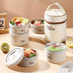 Stainless Steel Circular Lunch Box Set u2013 5pcs, Microwave Safe