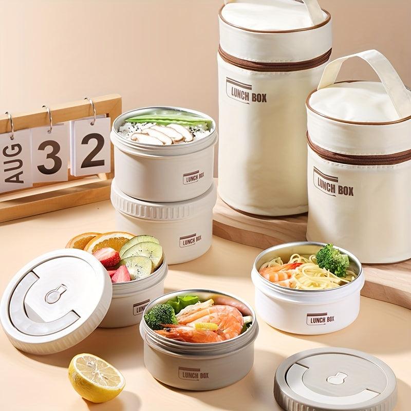 Stainless Steel Circular Lunch Box Set u2013 5pcs, Microwave Safe
