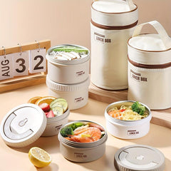 Stainless Steel Circular Lunch Box Set u2013 5pcs, Microwave Safe