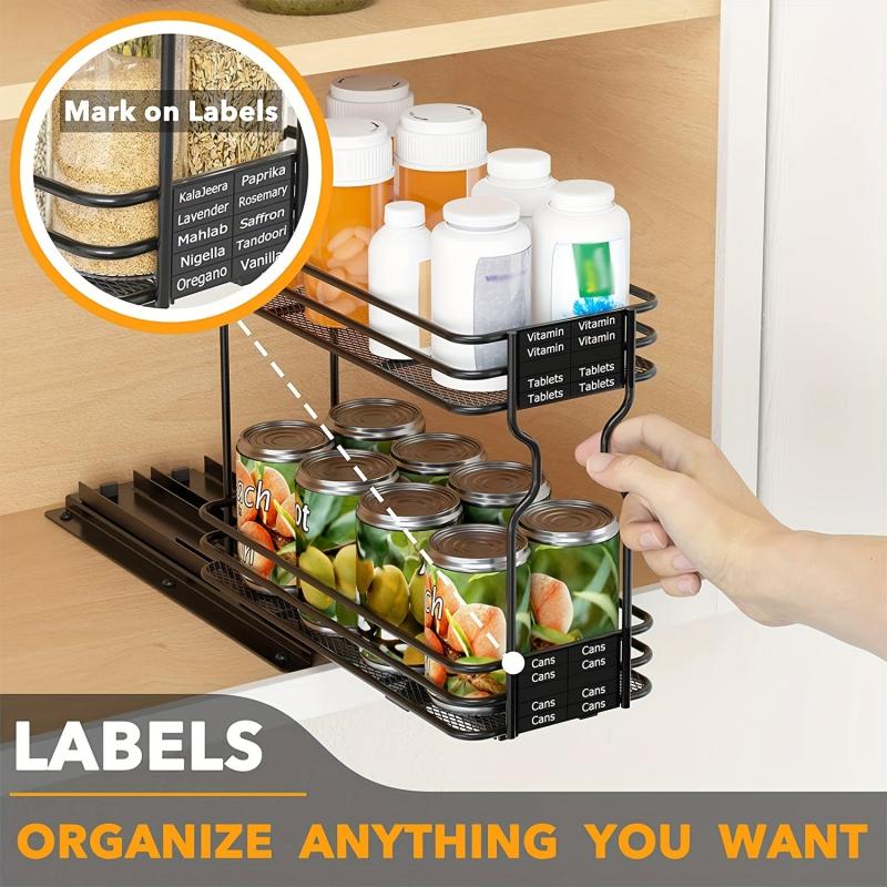 Heavy Duty Pull Out Spice Rack 2 Tier Drawer for Cabinet Storage