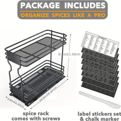 Heavy Duty Pull Out Spice Rack 2 Tier Drawer for Cabinet Storage