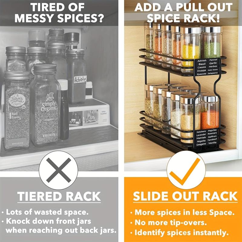 Heavy Duty Pull Out Spice Rack 2 Tier Drawer for Cabinet Storage