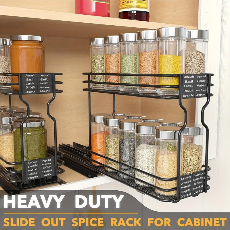 Heavy Duty Pull Out Spice Rack 2 Tier Drawer for Cabinet Storage