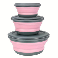 3pcs Folding Bowls Lunch Box Dormitory Noodles Bento Leakproof Container