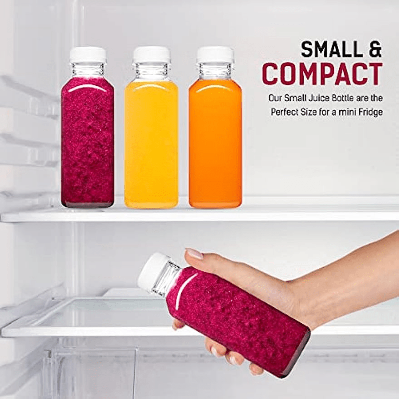 6pcs Reusable Plastic Juice Bottles w/Lids, 4-16oz, Smoothies Milk