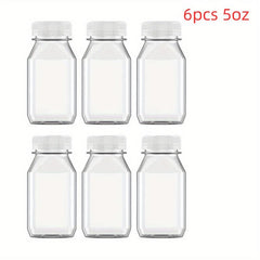 6pcs Reusable Plastic Juice Bottles w/Lids, 4-16oz, Smoothies Milk