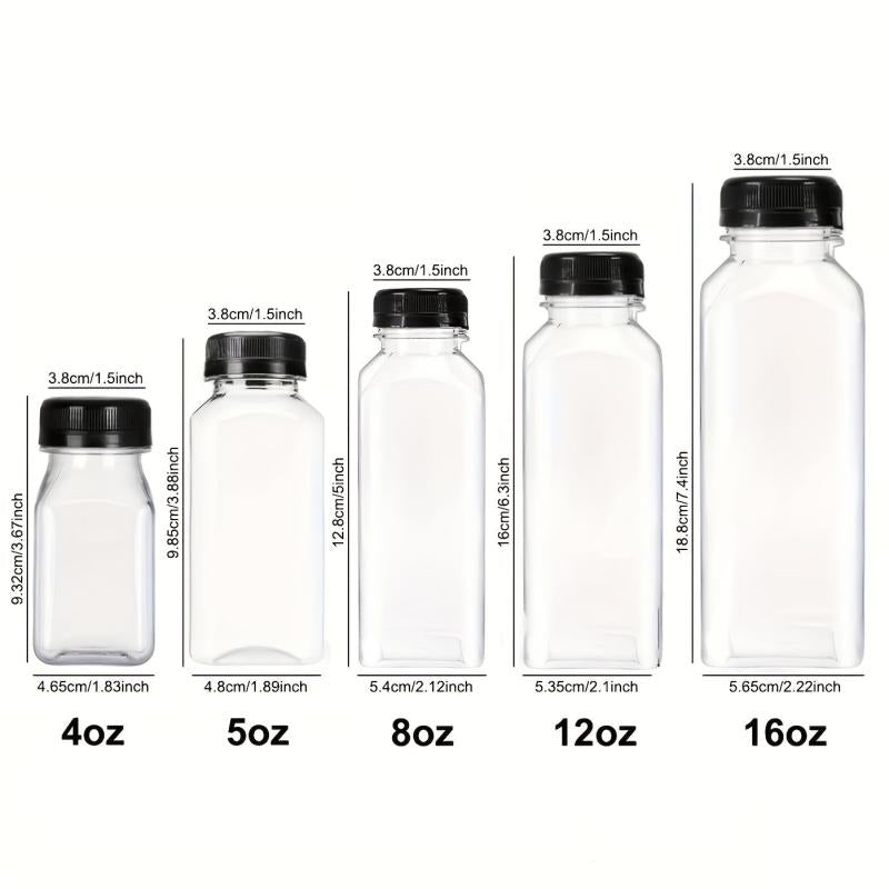 6pcs Reusable Plastic Juice Bottles w/Lids, 4-16oz, Smoothies Milk