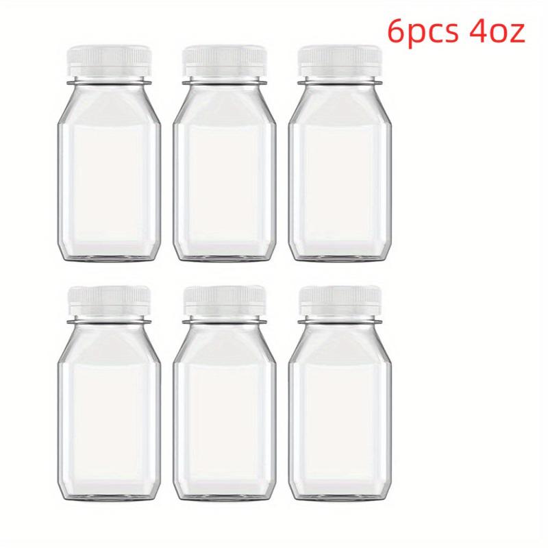6pcs Reusable Plastic Juice Bottles w/Lids, 4-16oz, Smoothies Milk