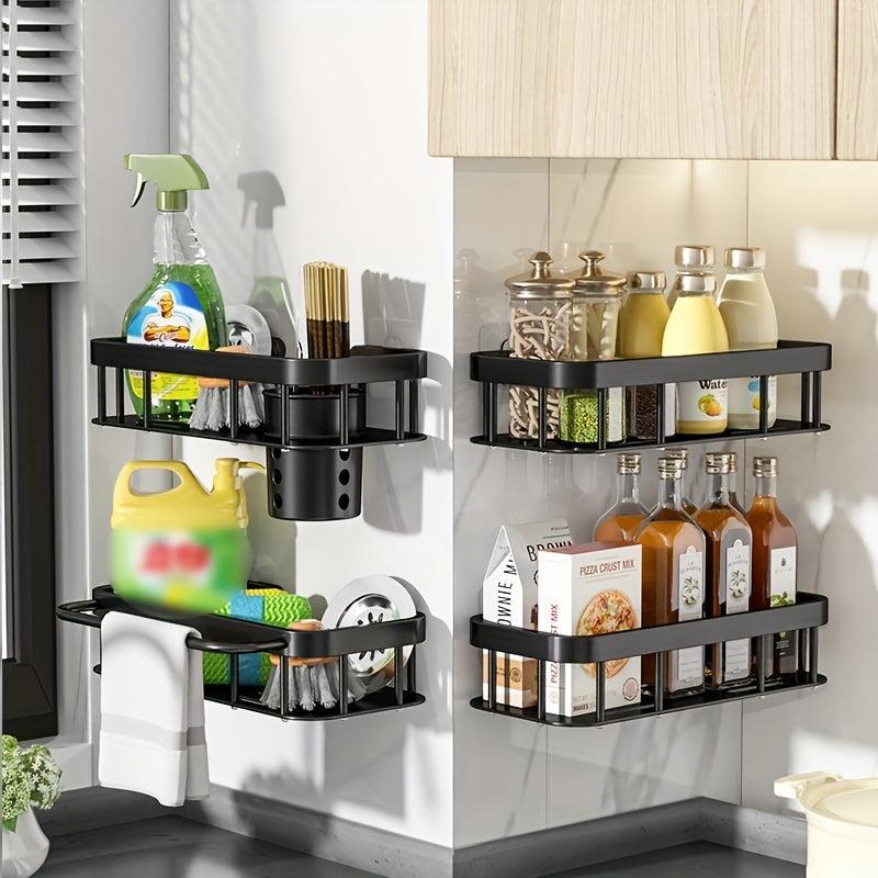 1pc Spice Rack Kitchen Condiment Shelf Bathroom Hole Toilet Storage Rack