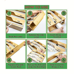 Bamboo Aluminum Foil and Plastic Packaging Organizer with Cutter