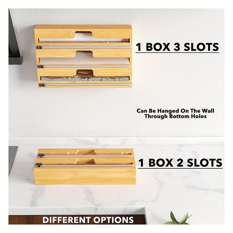 Bamboo Aluminum Foil and Plastic Packaging Organizer with Cutter