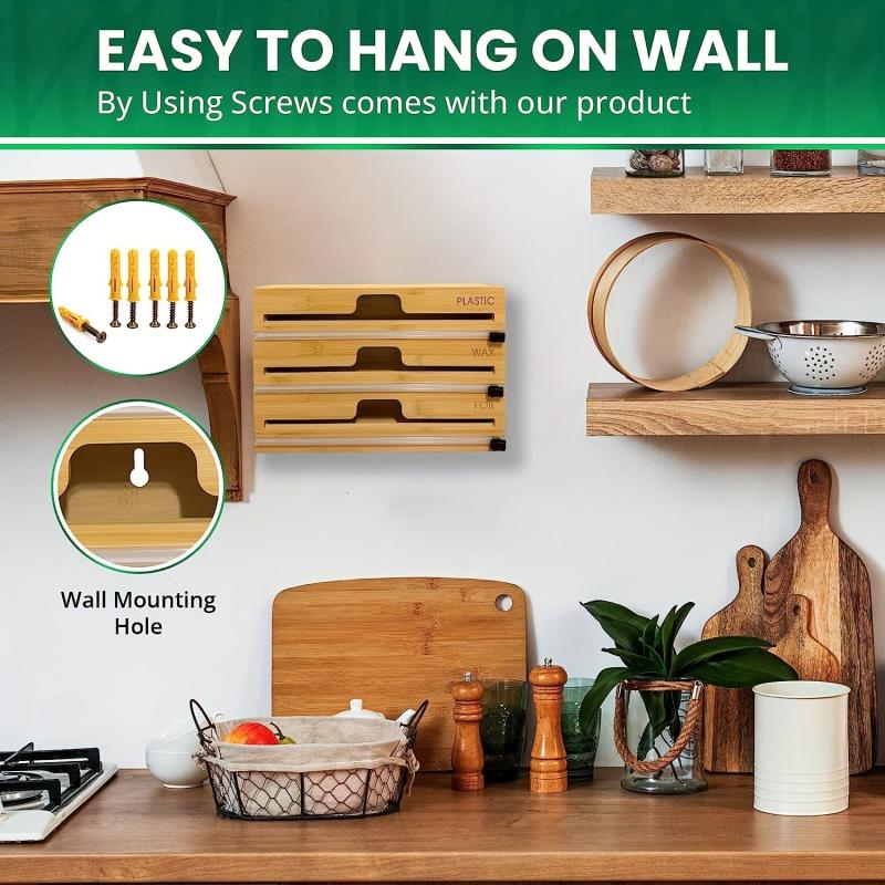 Bamboo Aluminum Foil and Plastic Packaging Organizer with Cutter