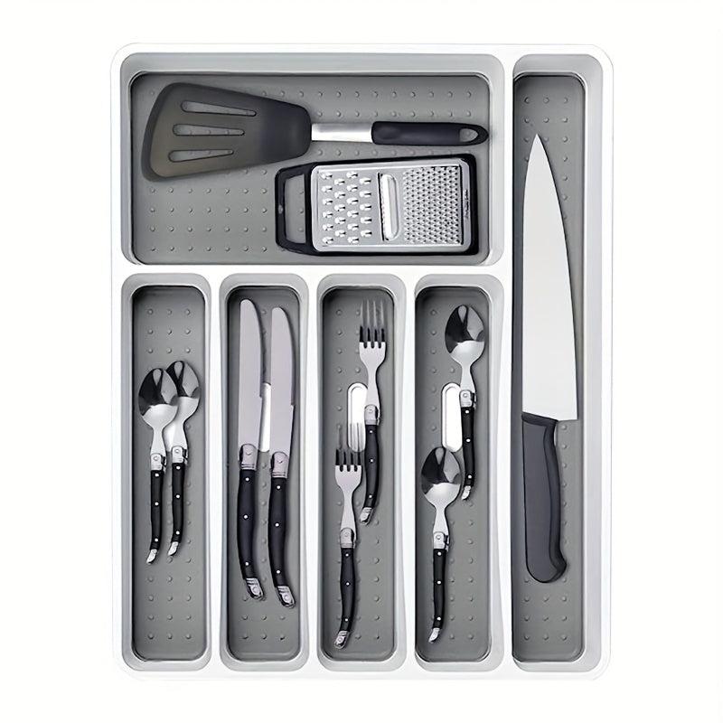 Drawer Flatware Organizer Cutlery Utensil Tray 6 Compartments Non Slip