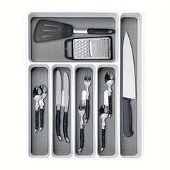 Drawer Flatware Organizer Cutlery Utensil Tray 6 Compartments Non Slip