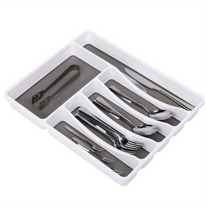 Drawer Flatware Organizer Cutlery Utensil Tray 6 Compartments Non Slip