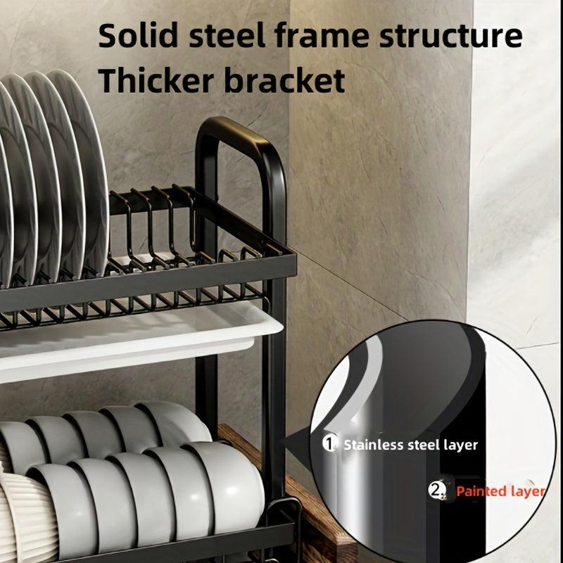 2 Tier Dish Drying Rack with Cup Holder & Utensil Holder