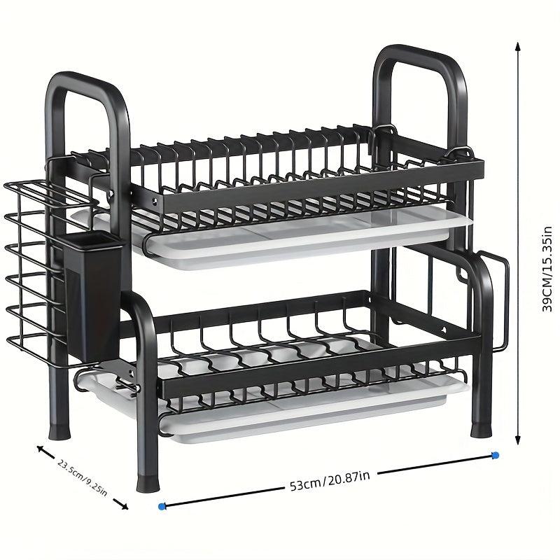 2 Tier Dish Drying Rack with Cup Holder & Utensil Holder