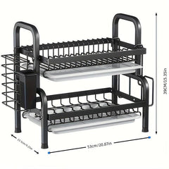 2 Tier Dish Drying Rack with Cup Holder & Utensil Holder