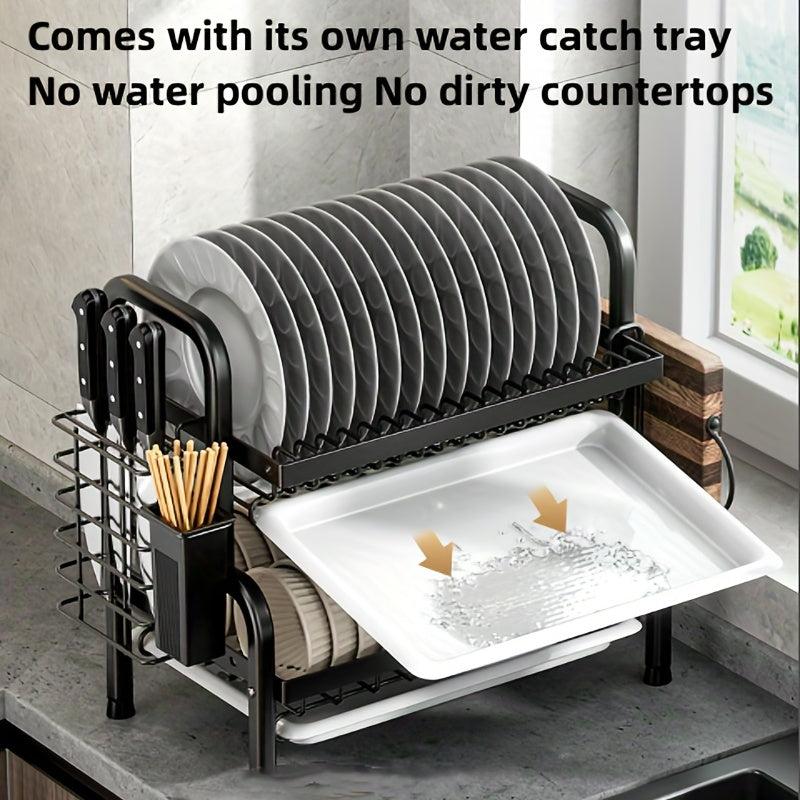 2 Tier Dish Drying Rack with Cup Holder & Utensil Holder