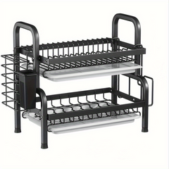 2 Tier Dish Drying Rack with Cup Holder & Utensil Holder