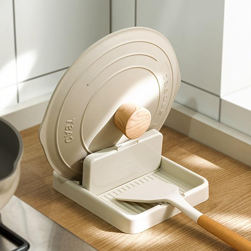 Pot Lid Holder w/ Tray Countertop Spoon Rest Heat Resistant Cover Holder