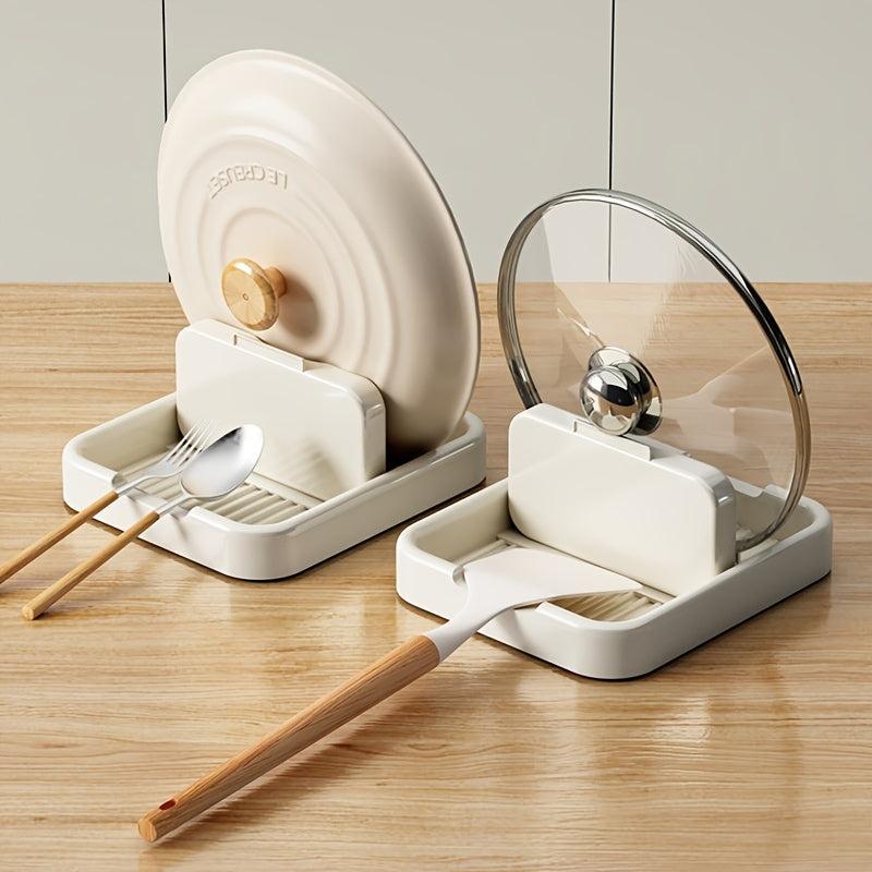 Pot Lid Holder w/ Tray Countertop Spoon Rest Heat Resistant Cover Holder