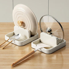Pot Lid Holder w/ Tray Countertop Spoon Rest Heat Resistant Cover Holder