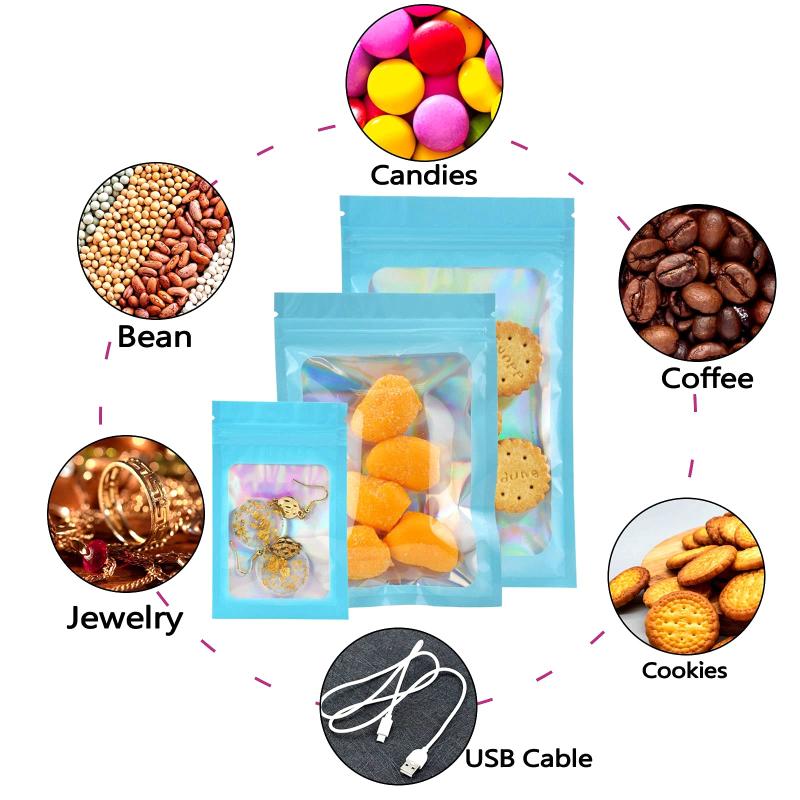 100pcs Multicolor Holographic Resealable Bags for Halloween Party